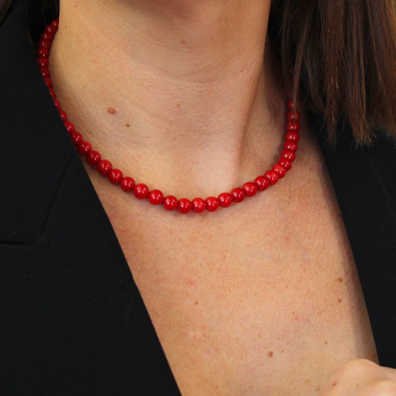 Collier En Perles De Corail Rouge COCORF006O