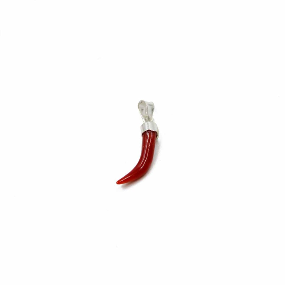 Pendentif Corne Porte-bonheur En Argent 925 - émail Rouge, Couronne Vintage, Charm Pour Bracelet Ou Collier - 3