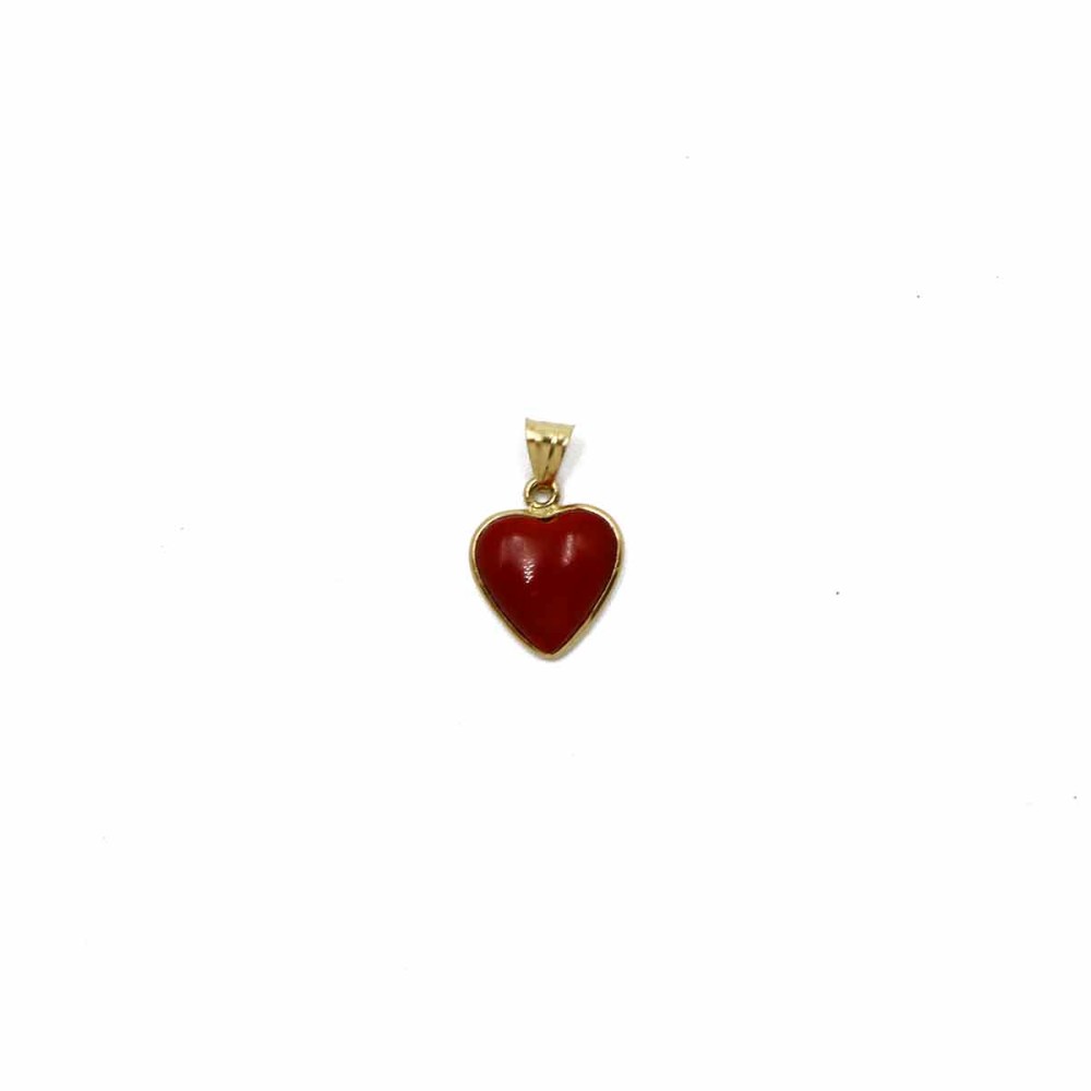 Pendentif Corail Rouge Naturel Plaqué Or - Fait Main, Vintage, Pierre Précieuse