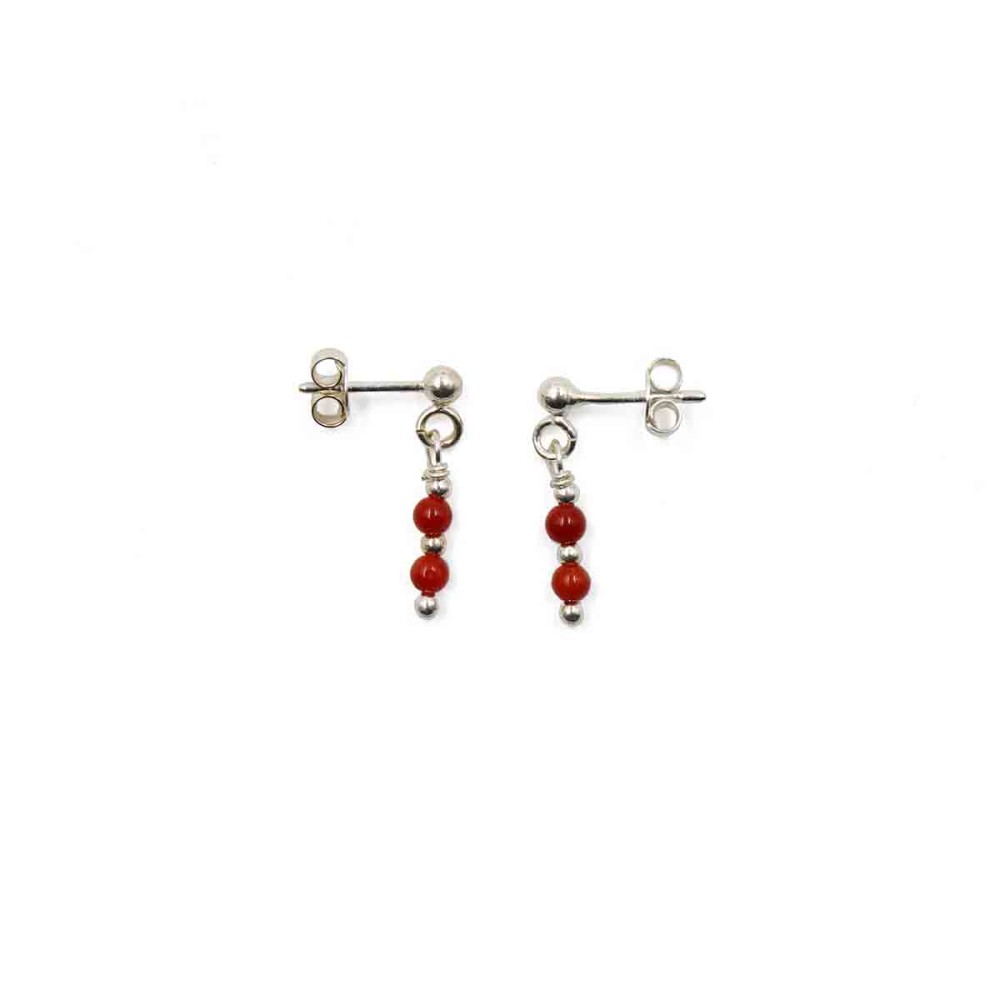 Boucles d'oreilles perles en corail rouge BOCORENF008A