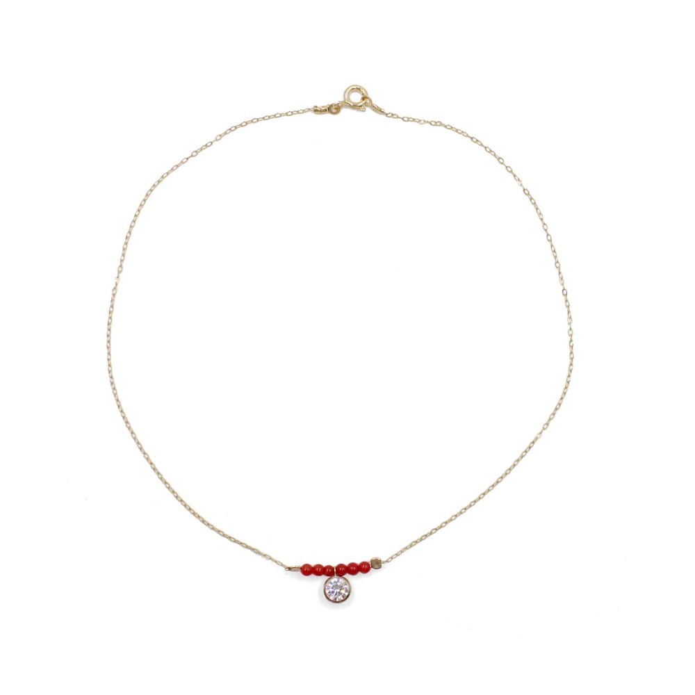 Collier en perle de corail rouge et son pendentif COCORENF006V