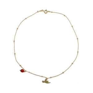 Collier avec sa colombe et sa perle de corail rouge COCORENF004V