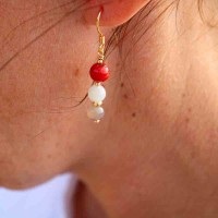 Boucles d'oreilles Perle de corail rouge et agate BOCORF0019V
