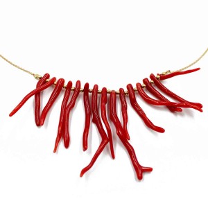Collier chaine vermeil et branches de corail rouge de méditerranée