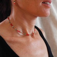 Collier perle de corail rouge et pierre COCORF0033V
