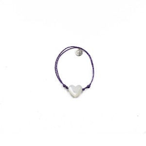 Bracelet enfant violet et coeur en nacre blanche BRNACENF003