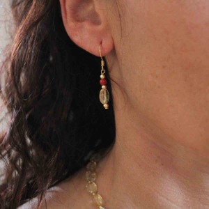 Boucles d'oreilles perle en corail et citrine BOCORF0022V