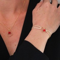Bracelet coeur et perle de corail véritable BRCORFT0017V