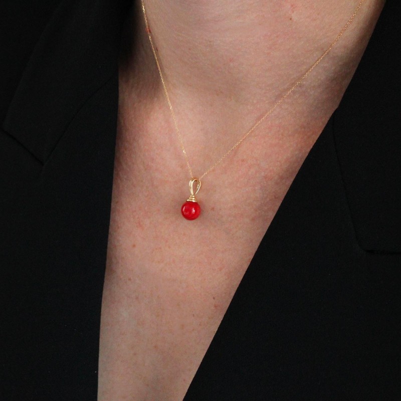 Collier Vintage Pendentif Corail Véritable Sur Chaîne Plaqué Or – Bijou Ancien Stock