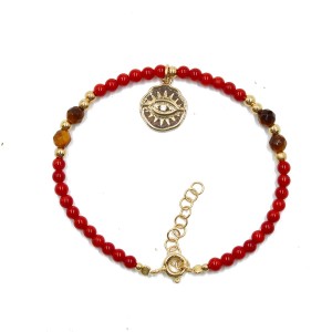 Bracelet perles de corail et œil de tigre BRCORF0051V