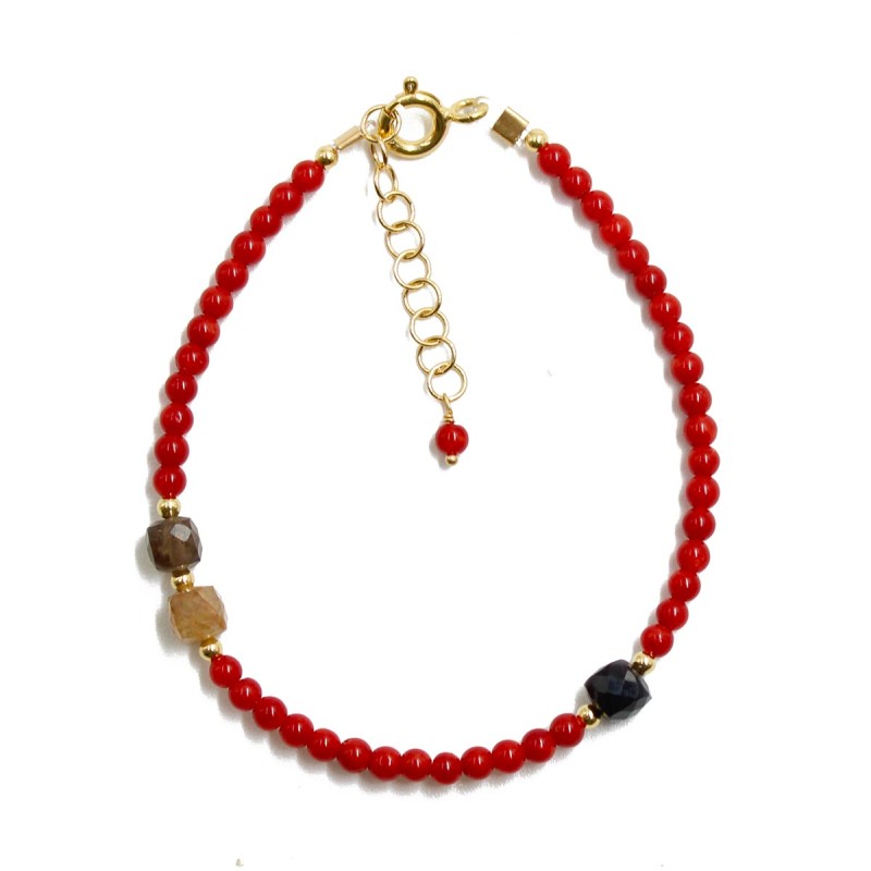 Bracelet en perle de corail et tourmaline BRCORF0052V