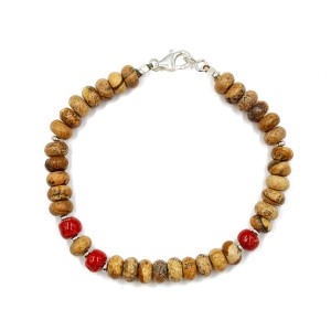 Bracelet rondelle corail rouge et agate BRCORH0019A