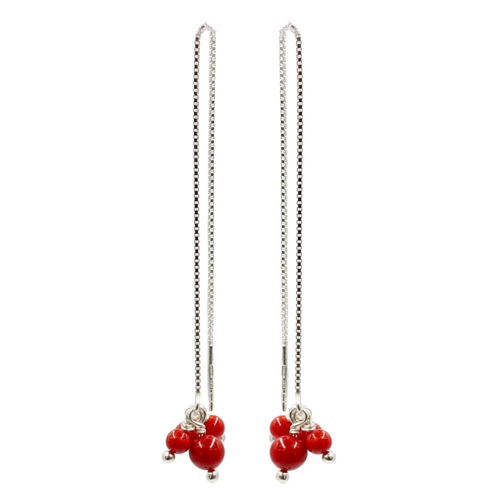 Boucles d'oreilles chaine et ses perles de corail rouge BOCORF0029A