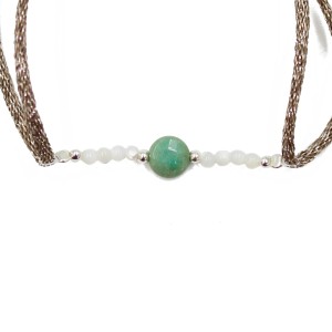 Bracelet perle de nacre, agate verte et cordon en coton BRNACFT0017A