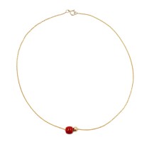 Collier tonneau en corail rouge véritable et sa perle doré COCORF0061V