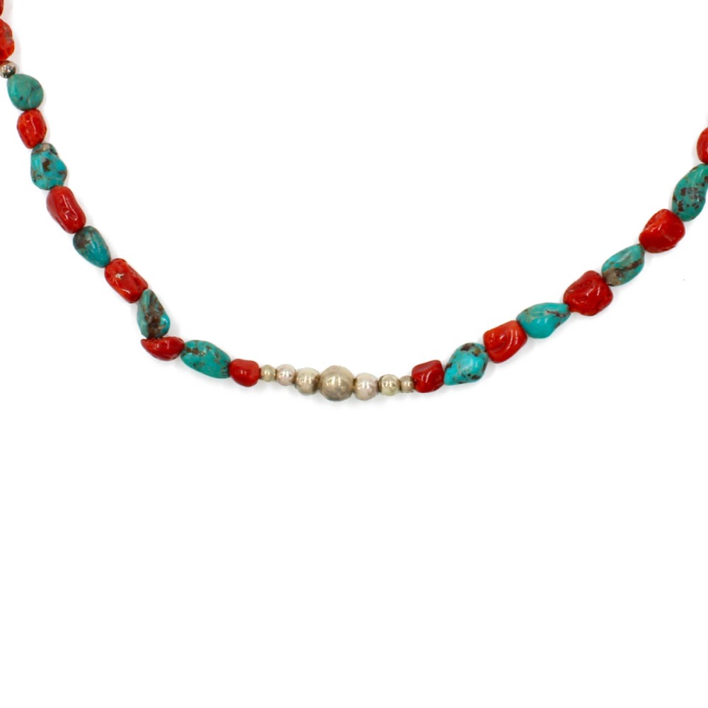 Collier en caillou de corail rouge et turquoise COCORF0080A