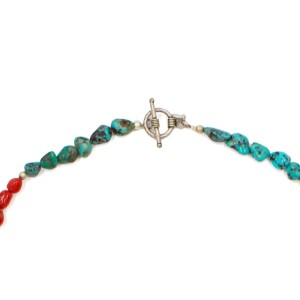 Collier en caillou de corail rouge et turquoise COCORF0080A