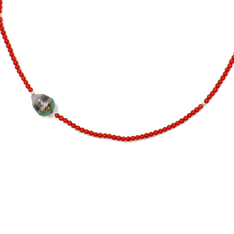 Collier en corail et perle de culture COCORF0081A