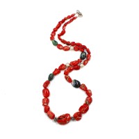 Collier en corail baroque et rubis zoisite COCORF0082A