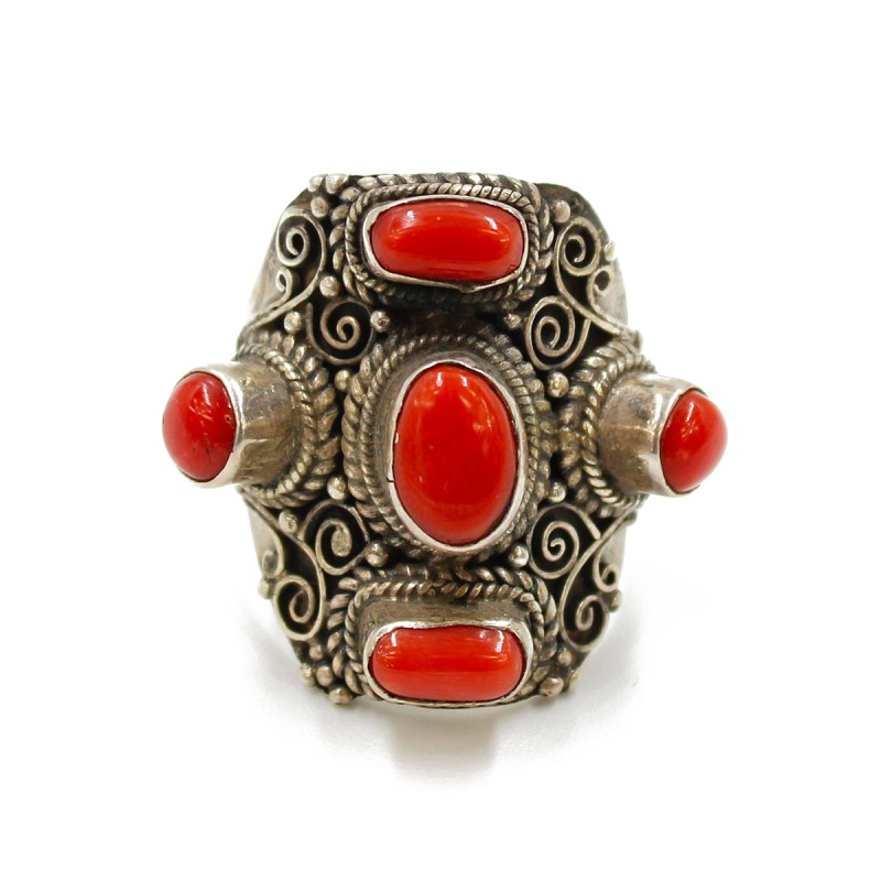 Bague en argent et corail rouge BACORF0014A