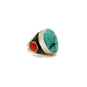 Bague en argent corail rouge et turquoise BACORD0015A