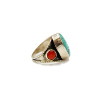 Bague en argent corail rouge et turquoise BACORD0015A