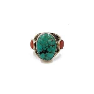 Bague en argent corail rouge et turquoise BACORD0015A