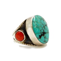 Bague en argent corail rouge et turquoise BACORD0015A