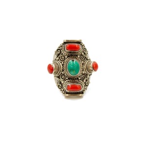 Bague en argent corail et turquoise BACORF0016A