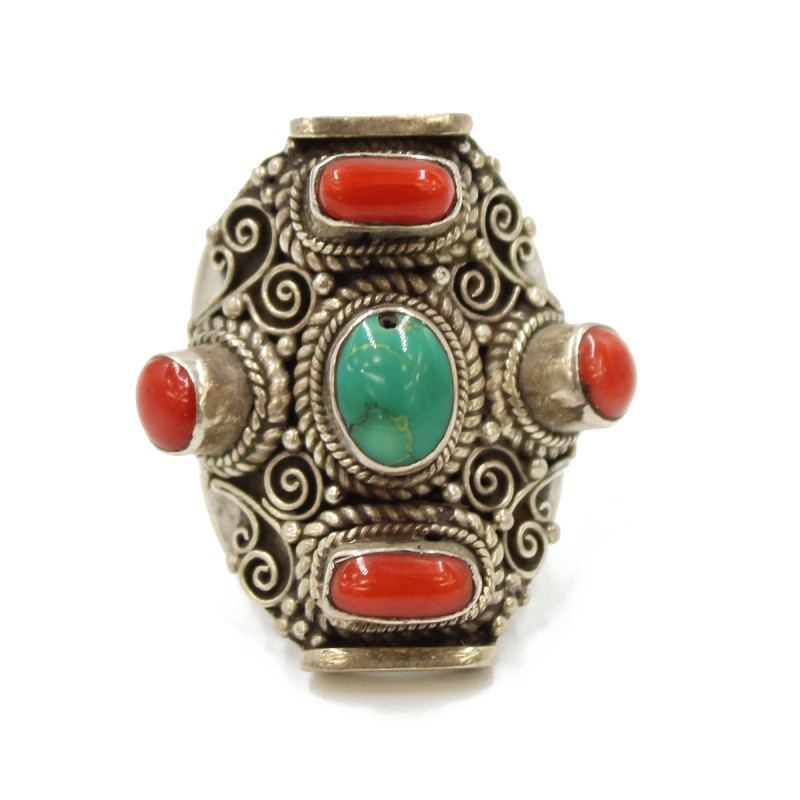 Bague en argent corail et turquoise BACORF0016A