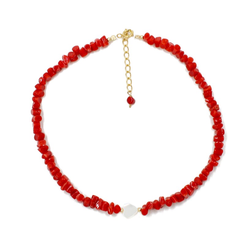 Chaine de cheville corail et nacre blanche BRCORF0083V