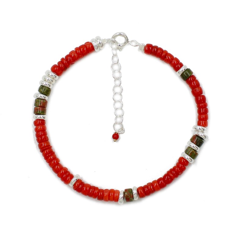 Bracelet en rondelle de corail et pierre fine BRCORENF0018A