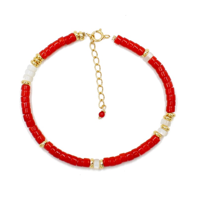 Bracelet en rondelle de corail et nacre blanche BRCORENF0017V