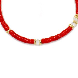 Bracelet en rondelle de corail et nacre blanche BRCORENF0017V