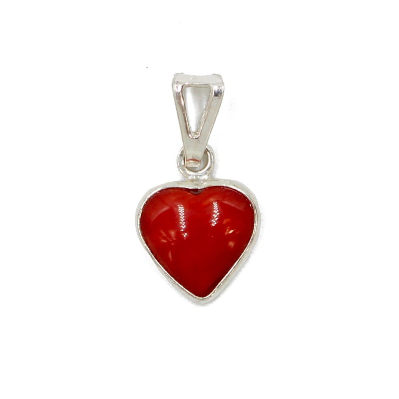 Coeur en corail rouge et argent PDCORF0016A