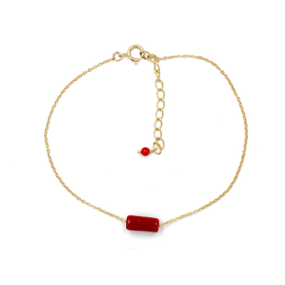 Bracelet en chaine et son tube de corail rouge BRCORF0079V