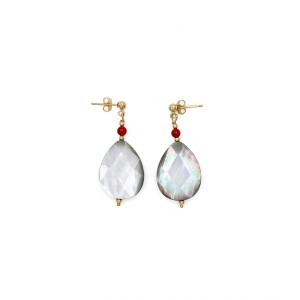 Boucles d'oreilles goutte en nacre et corail BONACF0031V