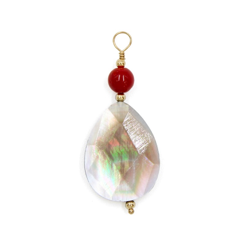 Pendentif en nacre grise et perle de corail rouge PDNACF003V