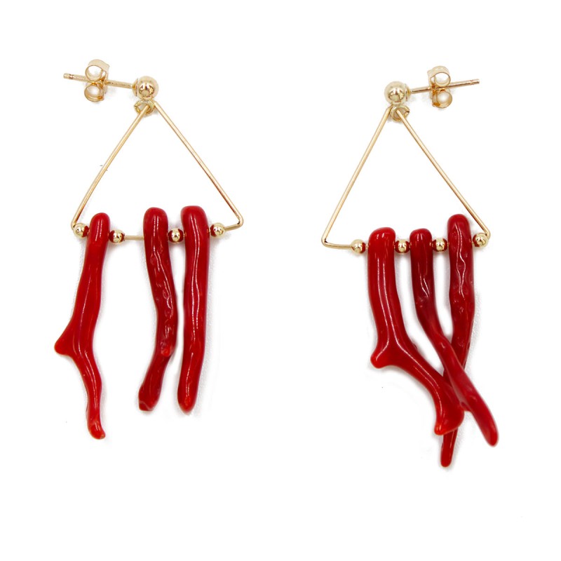 Boucles d'oreilles triangle et branche de corail BOCORF0034V