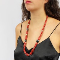 Collier en corail baroque et rubis zoisite COCORF0082A