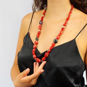 Collier en corail baroque et rubis zoisite COCORF0082A