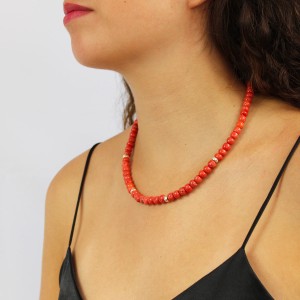 Collier en rondelle de corail rouge de Corse COCORF0084A