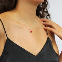 Coeur en corail rouge et argent PDCORF0016A