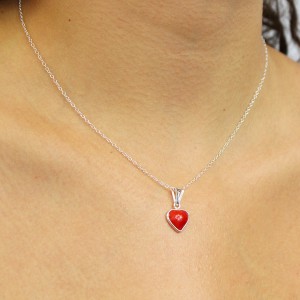 Coeur en corail rouge et argent PDCORF0016A