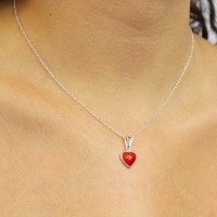 Coeur en corail rouge et argent PDCORF0016A