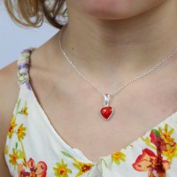 Coeur en corail rouge et argent PDCORF0016A