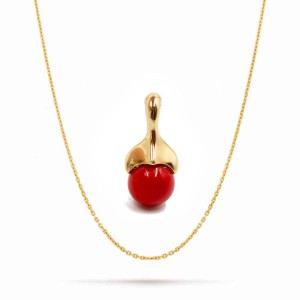 Pendentif or jaune et perle de corail rouge PDCORM009O