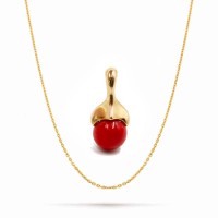 Pendentif or jaune et perle de corail rouge PDCORM009O