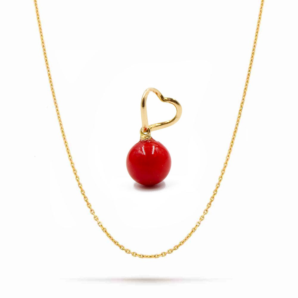 Pendentif cœur en or et sa perle de corail PDCORM007OP
