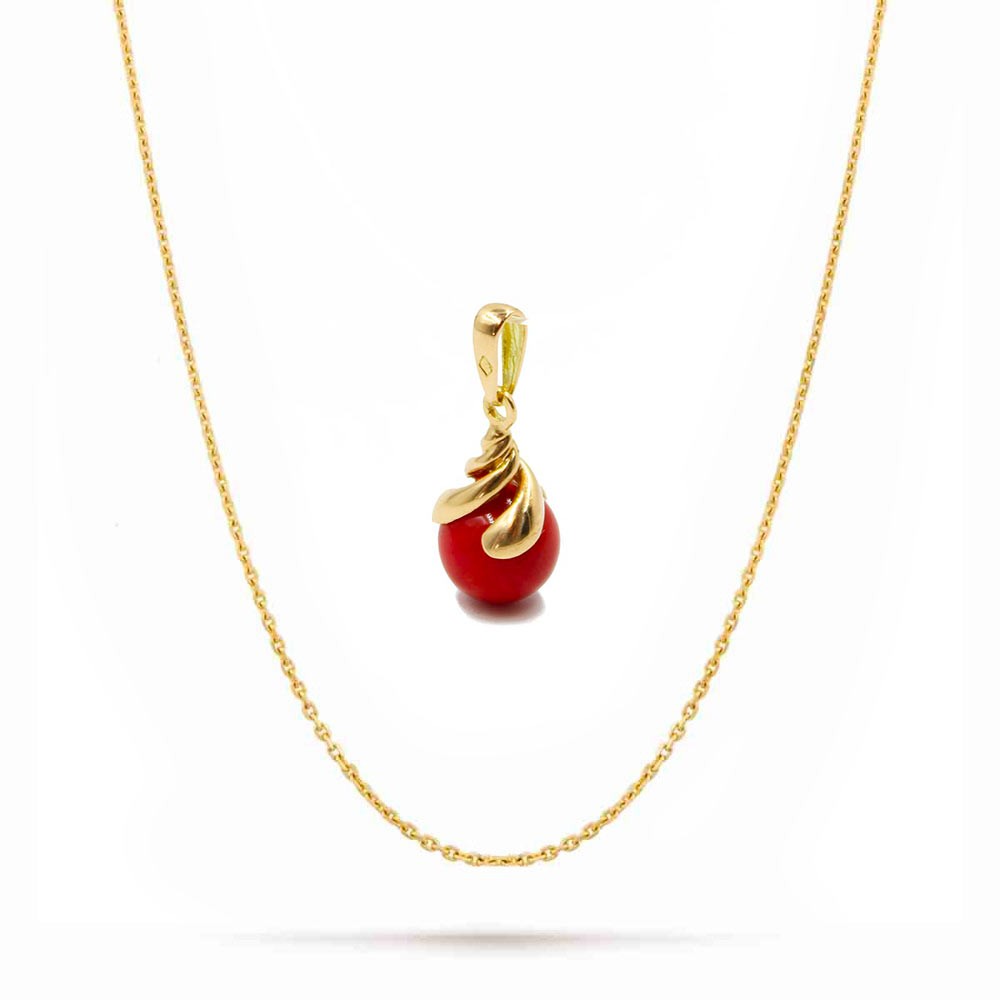 Pendentif en or et sa perle de corail rouge PDCORM004O1